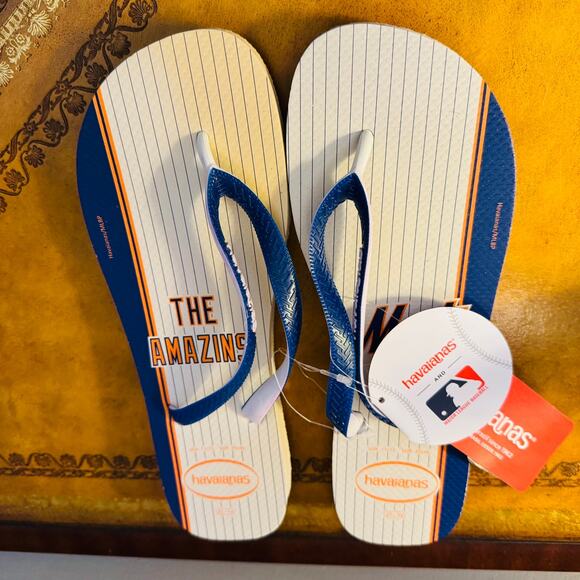 MLB New York Mets Havaianas Mens Flip Flop Marine Blue Orange Amazins 11 12 NEW - Picture 3 of 8